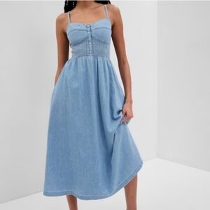 Gap Organic Cotton Denim Corset Midi Dress